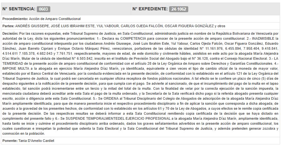 N° SENTENCIA: 0603 N° EXPEDIENTE: 24-1062